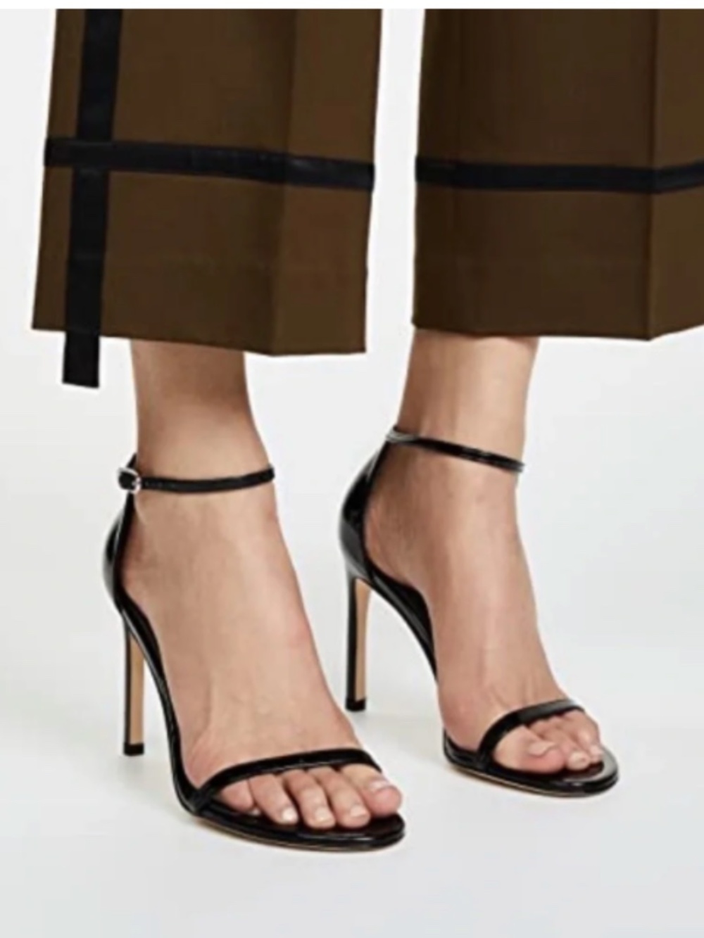 Stuart Weitzman Nudistsong Strap Sandal Heels in Leather/Black, Size 6